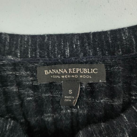 Banana Republic Womens Small Black Gray Wide Rib Merino Wool Long Sleeve Sweater - Picture 6 of 9